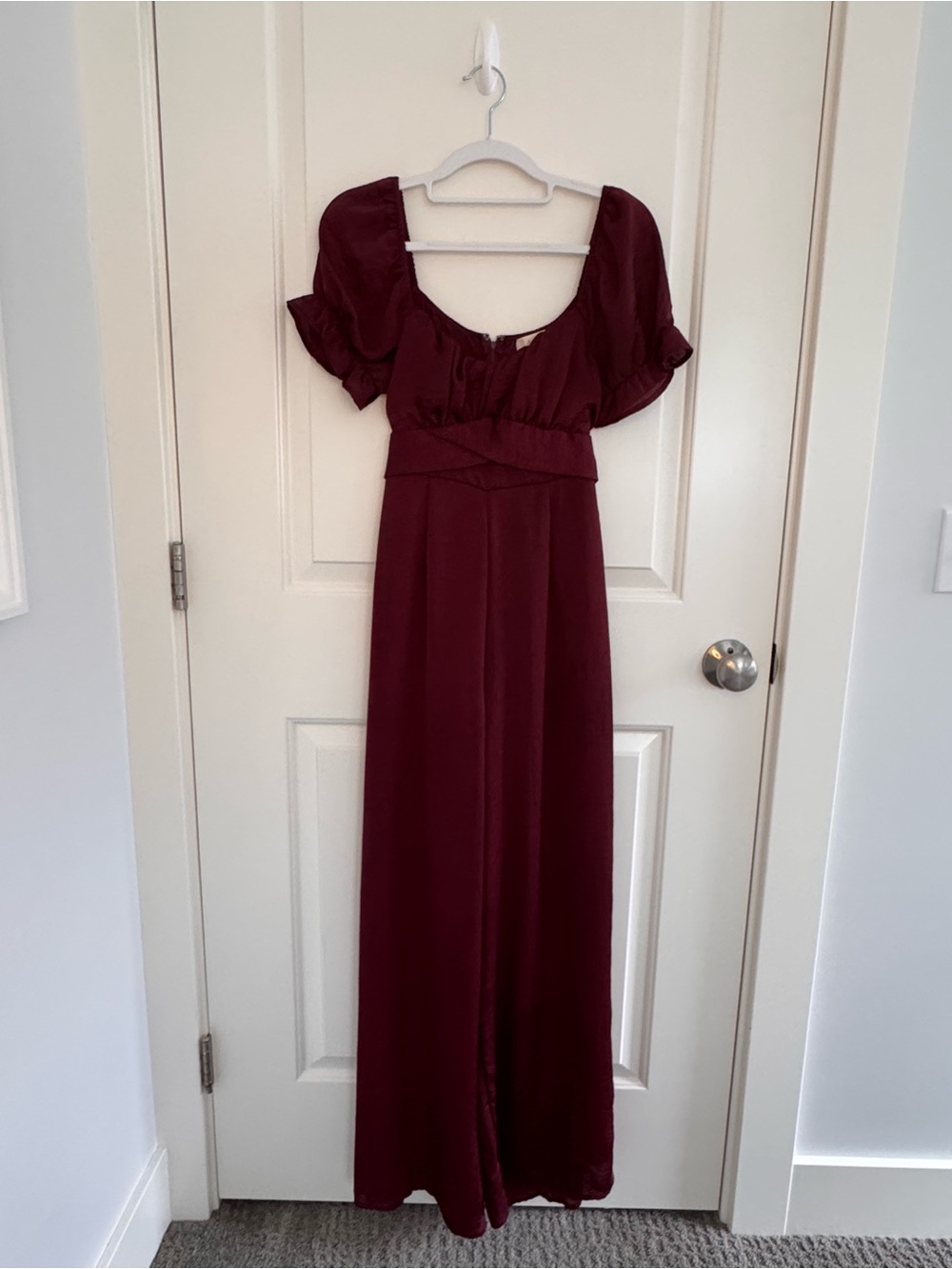 Altar'd State Burgundy Jumpsuit with Puff Sleeves